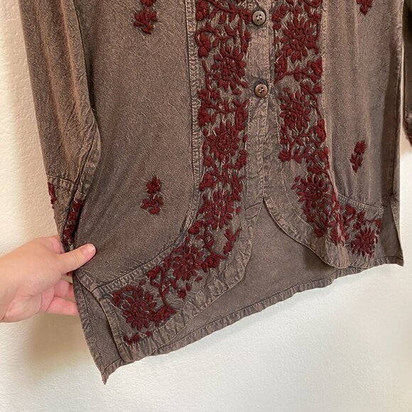 Vintage Papillon Brown and Red Bohemian Embroidered Tunic - Picture 4 of 8